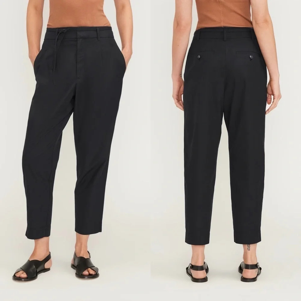 New EVERLANE The Poplin Pleated Taper Pant Black NWT Minimalist Casual Women’s 8